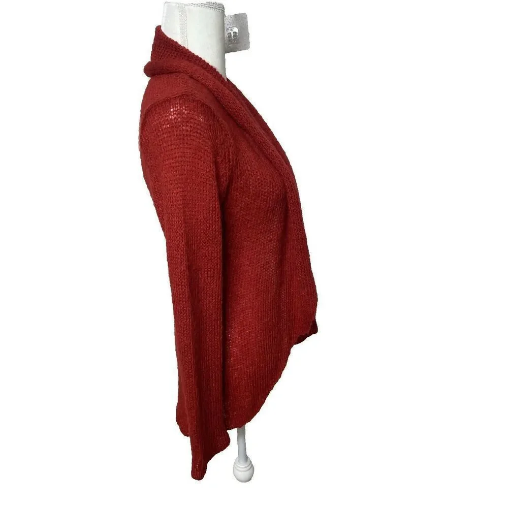 Wooden Ships Cardigan Sweater Womens S M Red Wool Mohair Open Long Sleeve